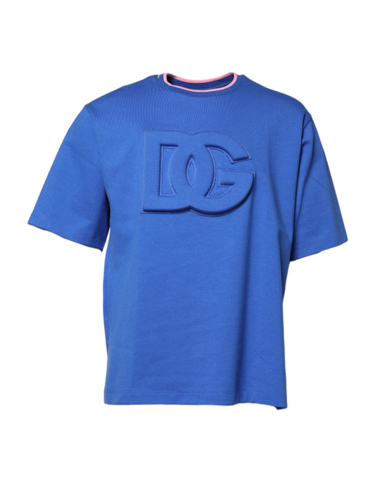 Blue Cotton DG Embossed Crew Neck T-shirt