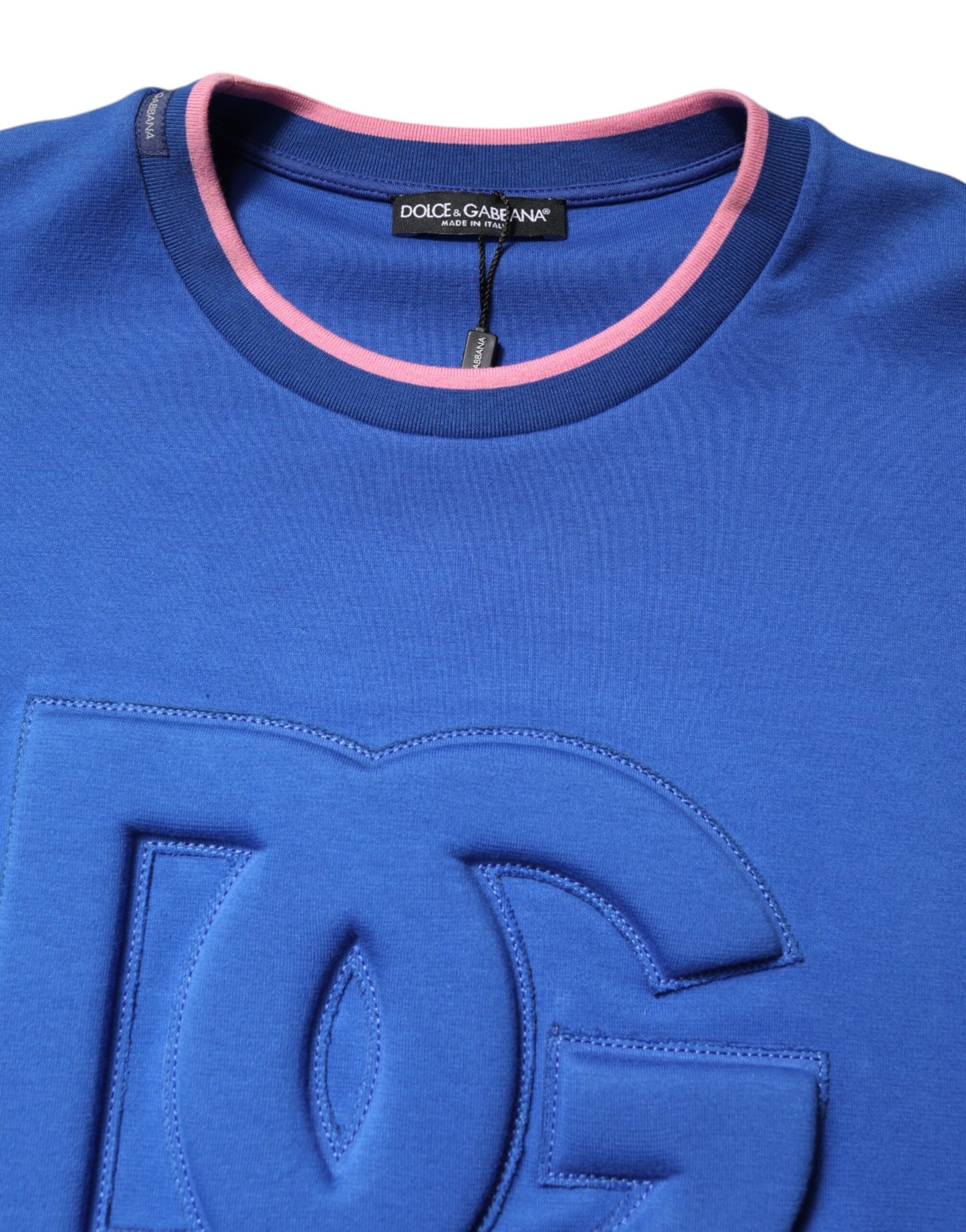 Blue Cotton DG Embossed Crew Neck T-shirt