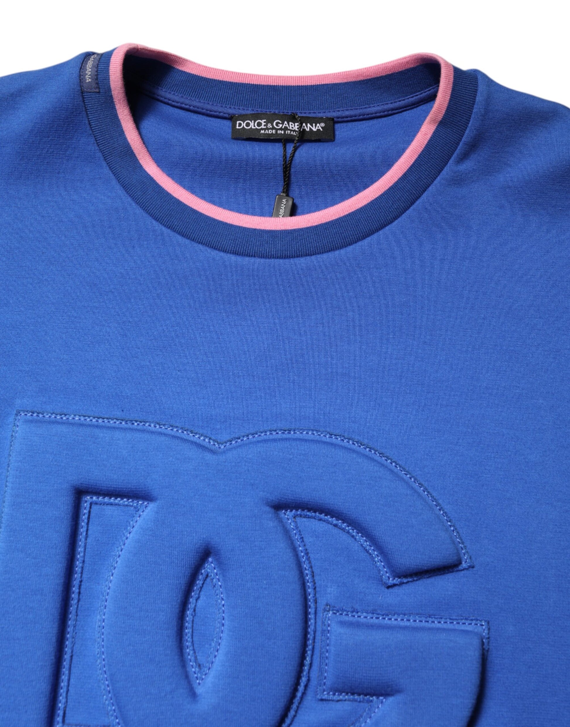 Blue Cotton DG Embossed Crew Neck T-shirt