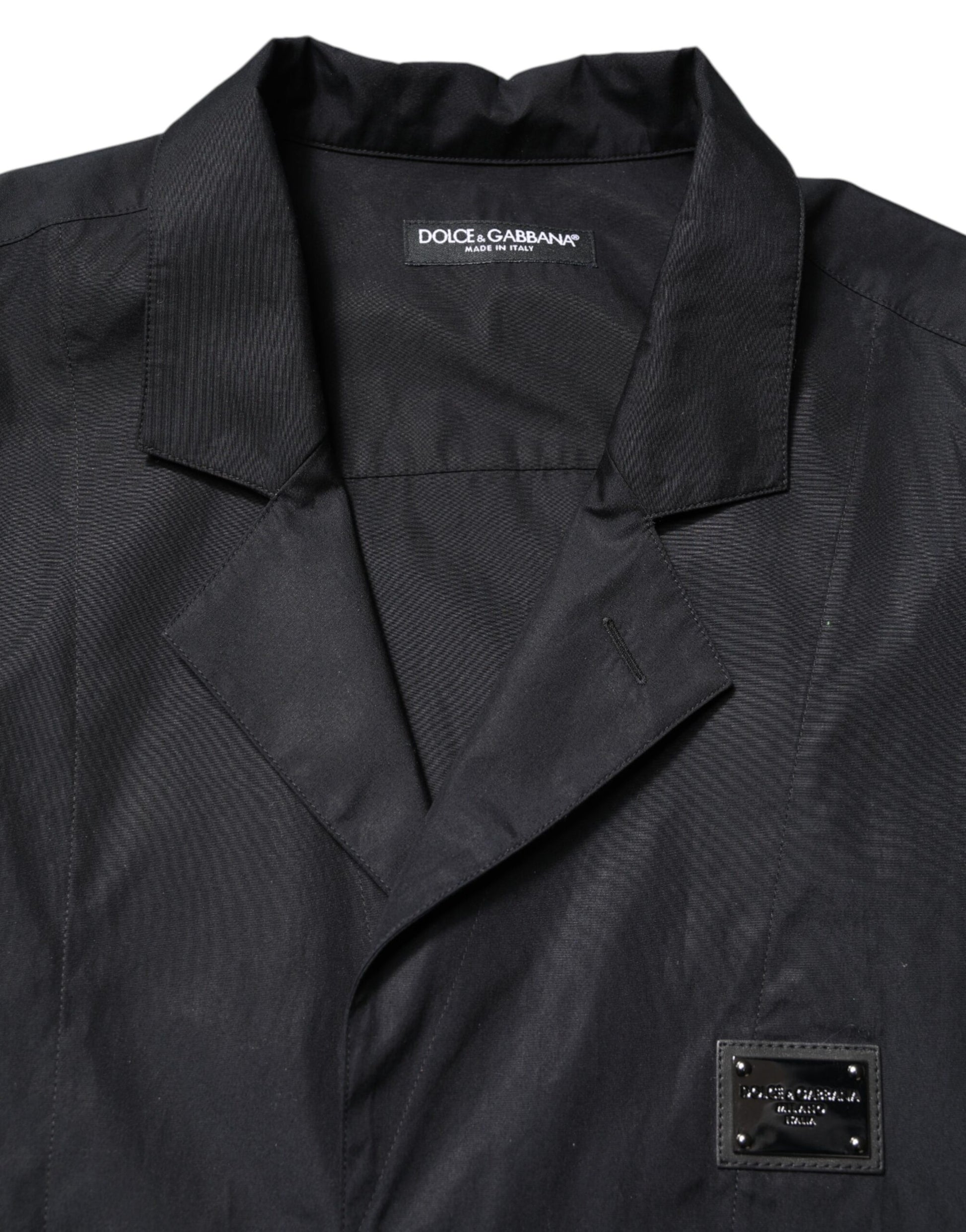 Black Short Sleeves Button Down Casual Shirt