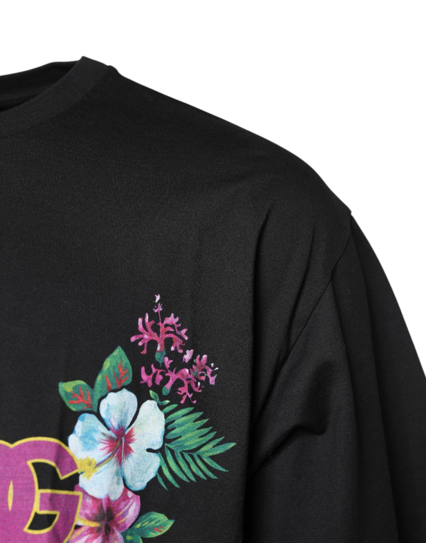 Black Cotton DG Floral Print Crewneck T-shirt