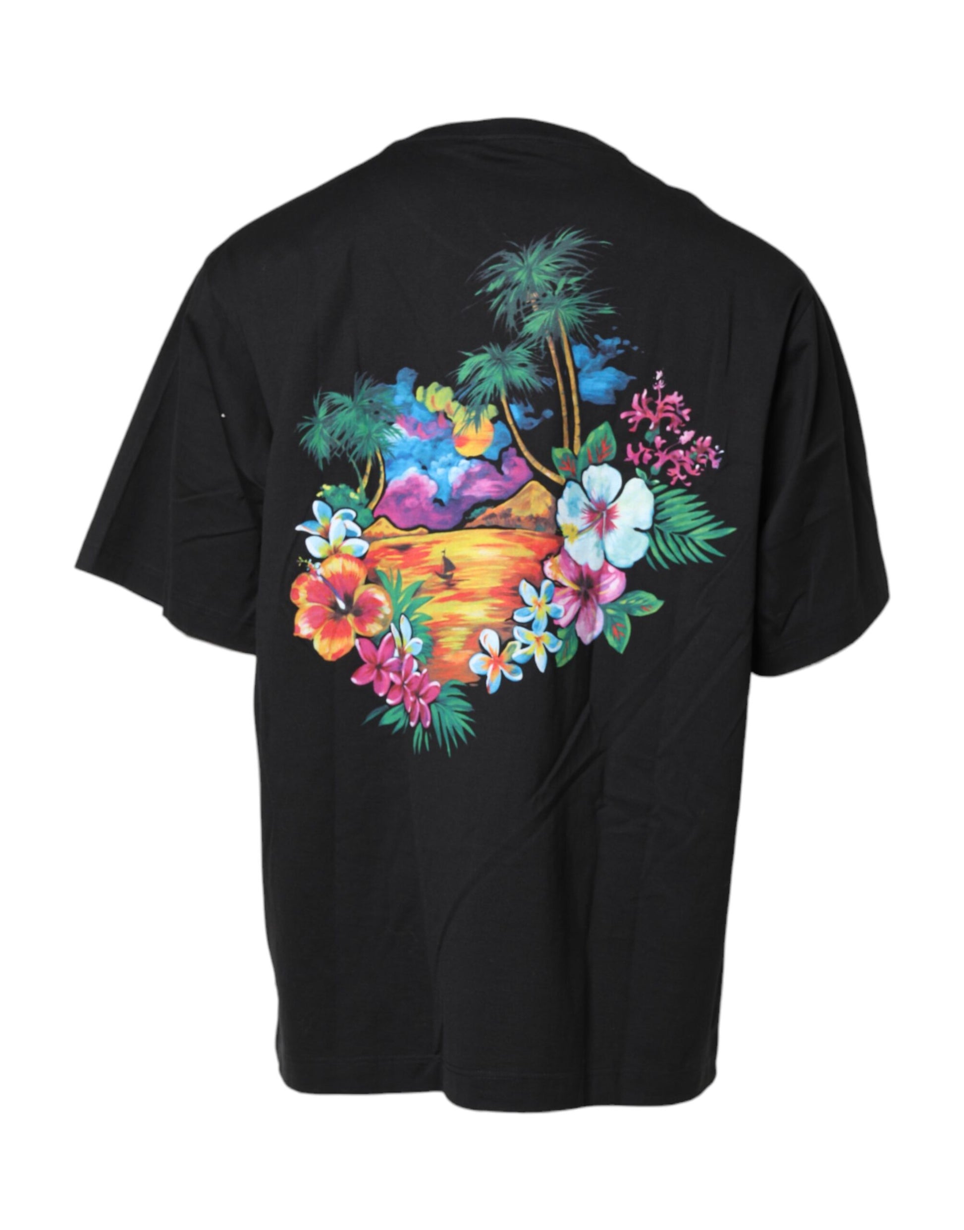 Black Cotton DG Floral Print Crewneck T-shirt