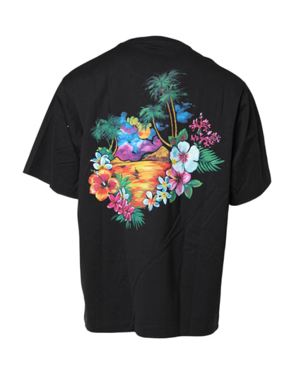Black Cotton DG Floral Print Crewneck T-shirt