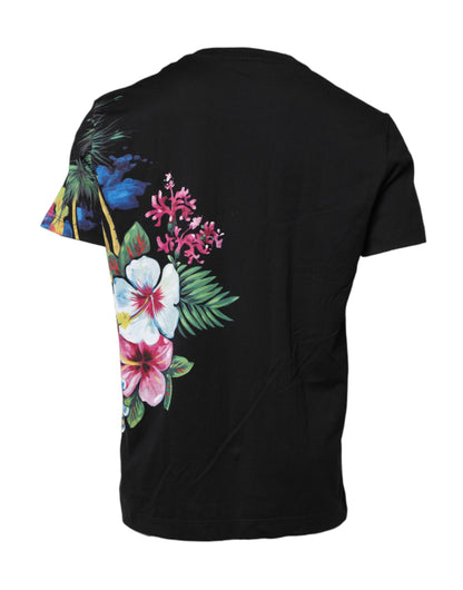 Black DG Floral Print Crew Neck T-shirt