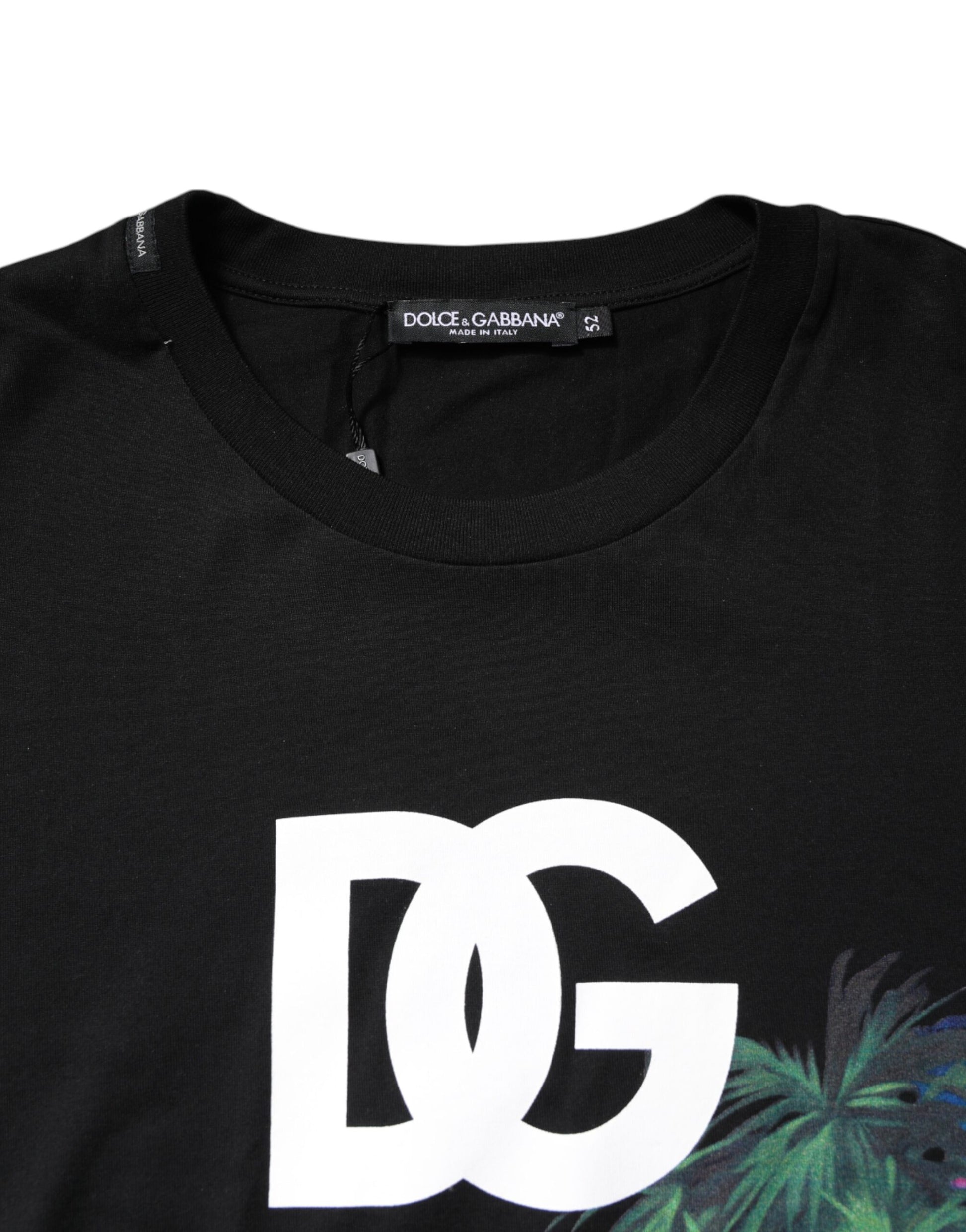 Black DG Floral Print Crew Neck T-shirt