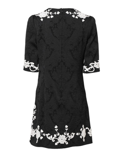 Black Floral Lace Short Sleeves Mini Dress