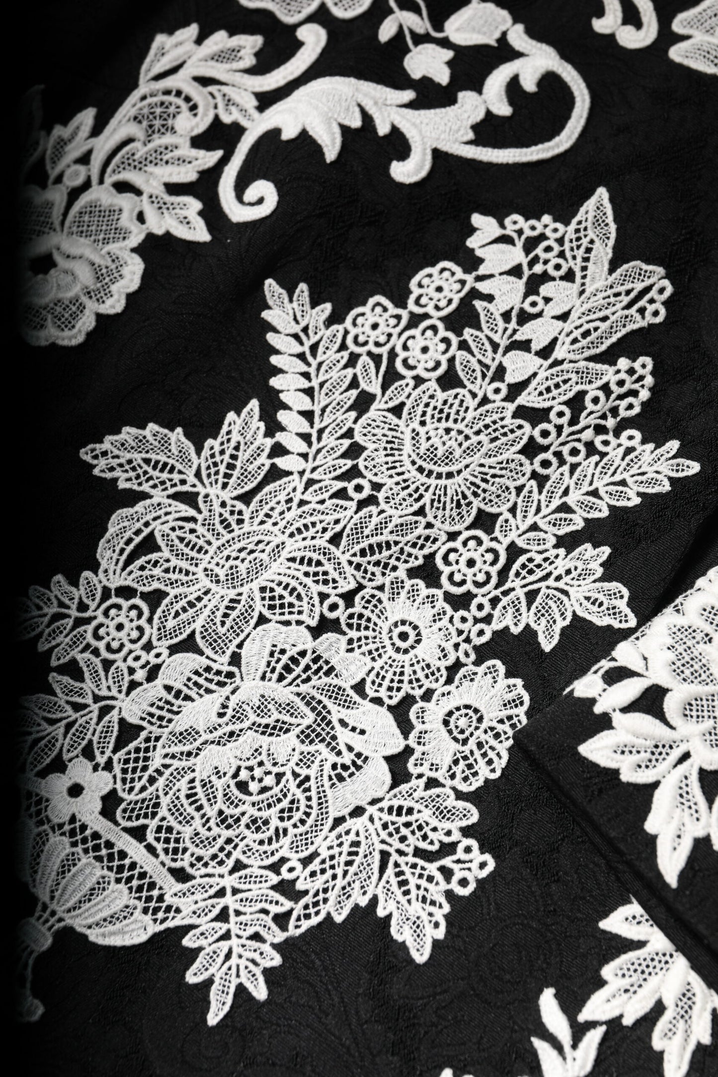 Black Floral Lace Short Sleeves Mini Dress