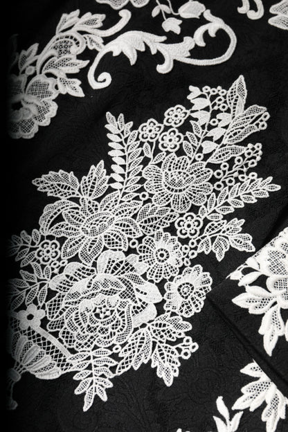 Black Floral Lace Short Sleeves Mini Dress