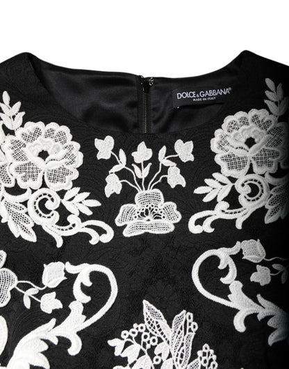 Black Floral Lace Short Sleeves Mini Dress