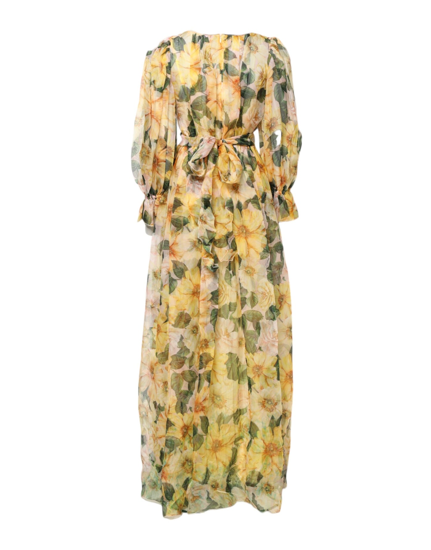 Yellow Floral Print Long Sleeves Maxi Dress