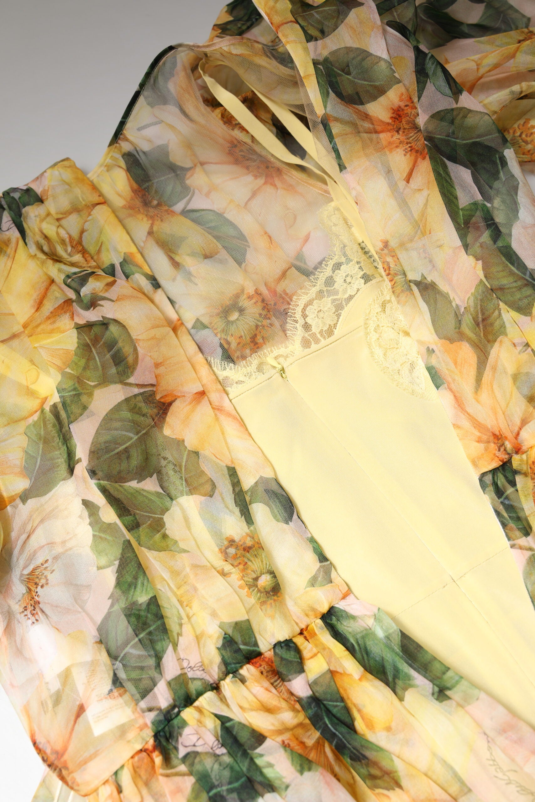 Yellow Floral Print Long Sleeves Maxi Dress