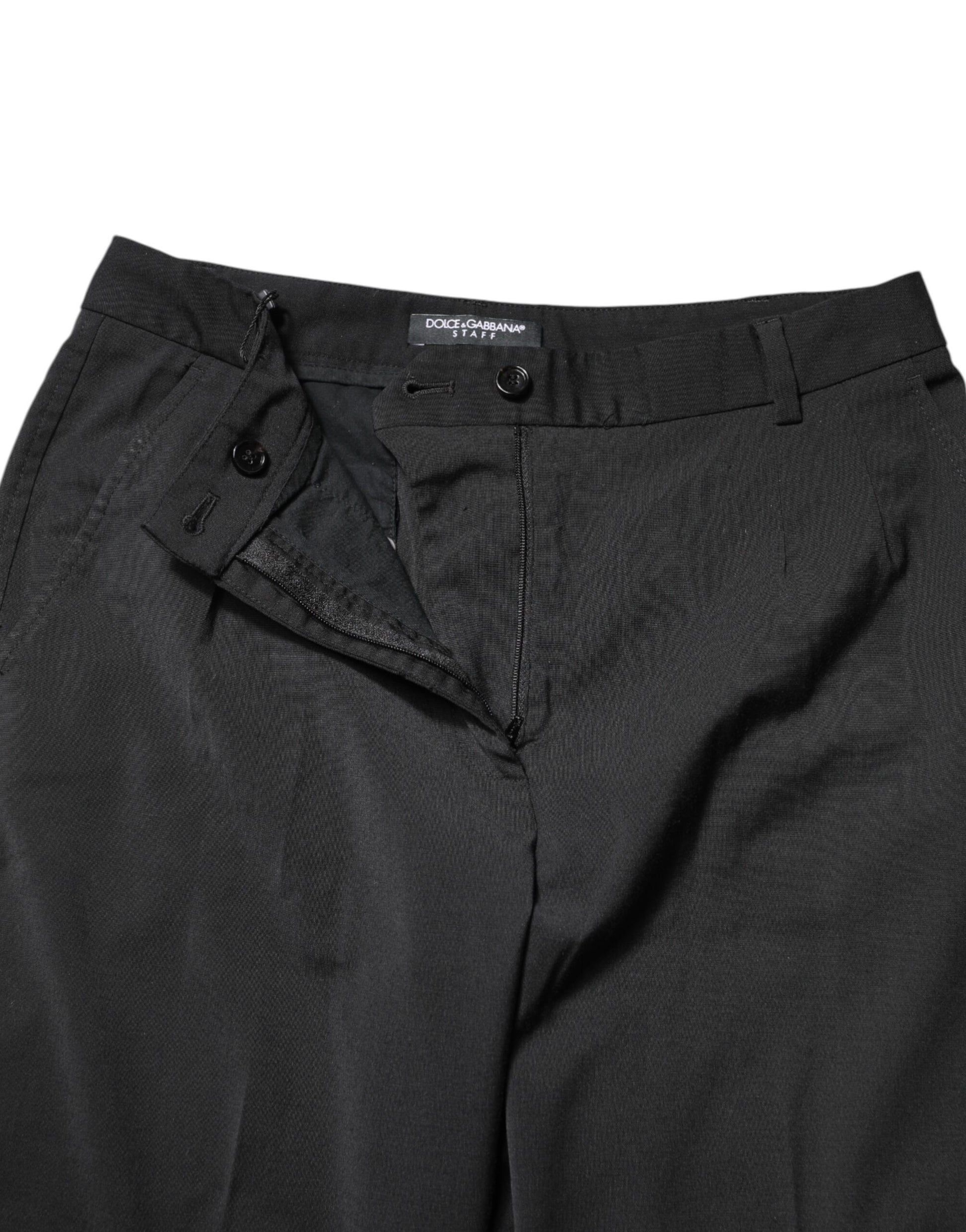 Black Polyester High Waist Slim Pants