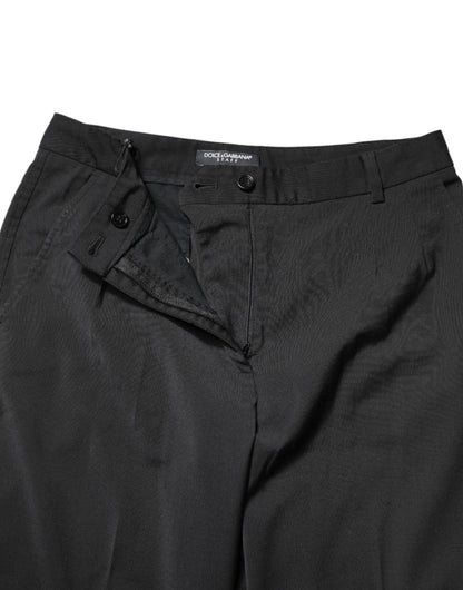 Black Polyester High Waist Slim Pants