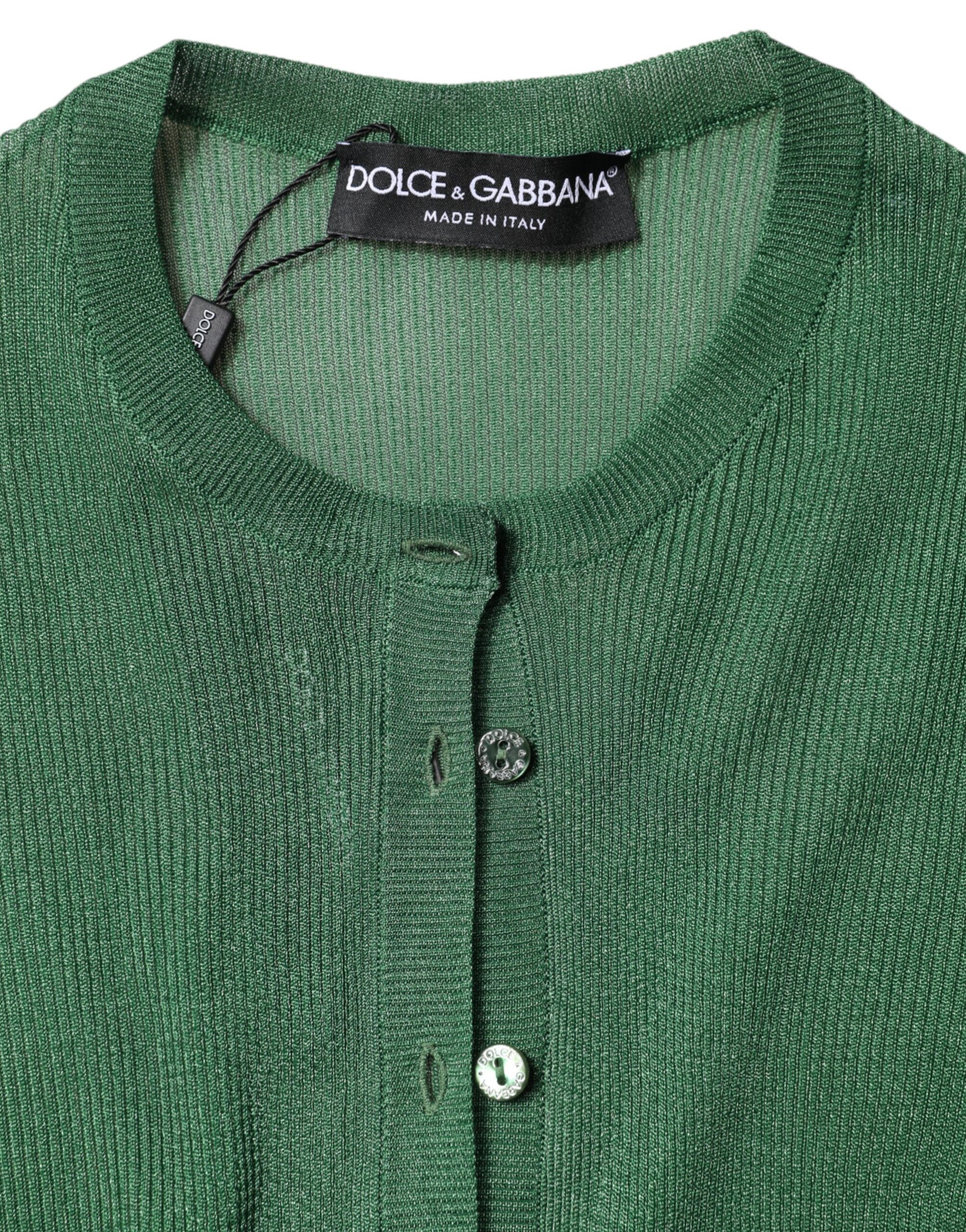 Green Polyester Long Sleeves Cardigan Sweater