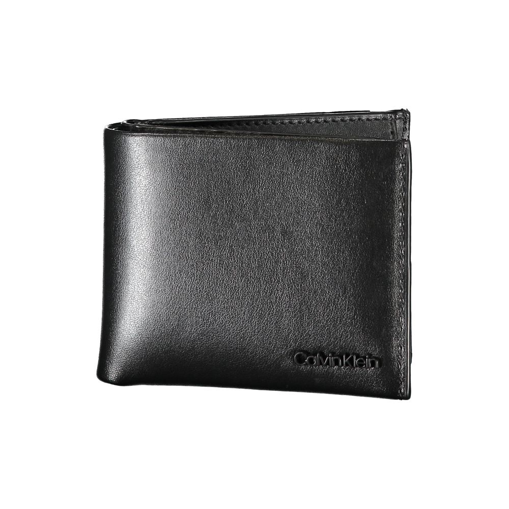 Elegante cartera de piel negra con dos compartimentos