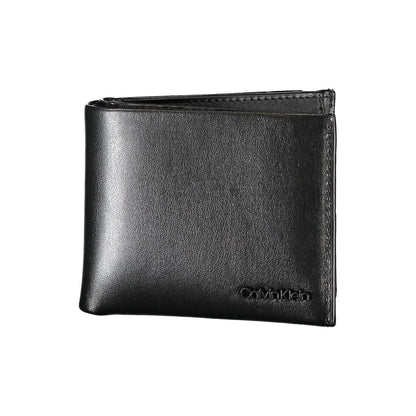 Elegante cartera de piel negra con dos compartimentos