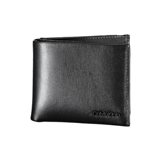 Elegante cartera de piel negra con dos compartimentos