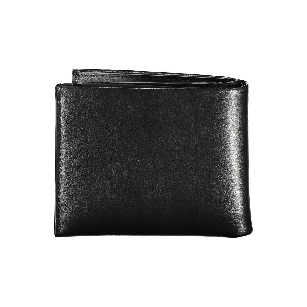 Elegante cartera de piel negra con dos compartimentos