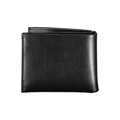 Elegante cartera de piel negra con dos compartimentos