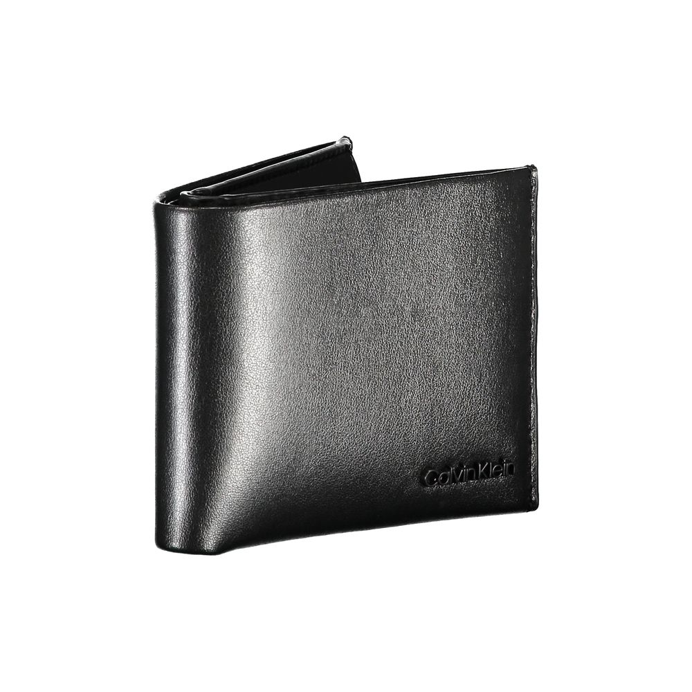 Elegante cartera de piel negra con dos compartimentos