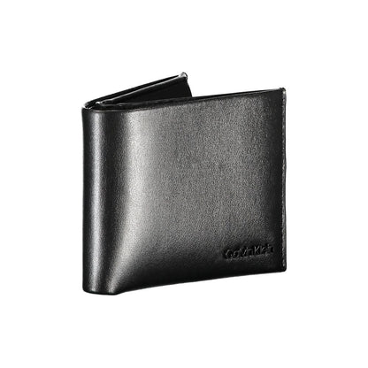 Elegante cartera de piel negra con dos compartimentos