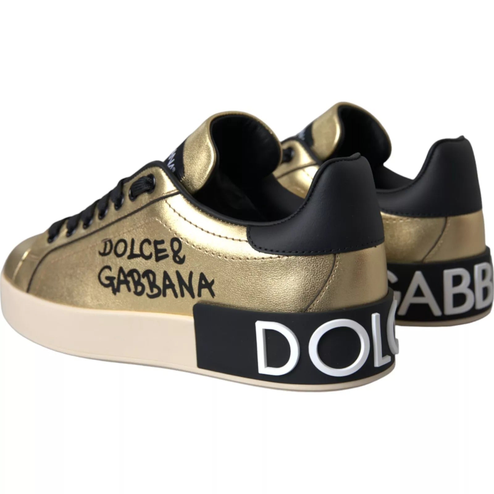 Gold Portofino Calf Leather Low Top Sneakers Shoes