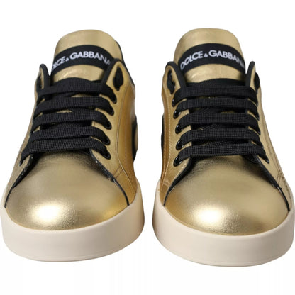 Gold Portofino Calf Leather Low Top Sneakers Shoes