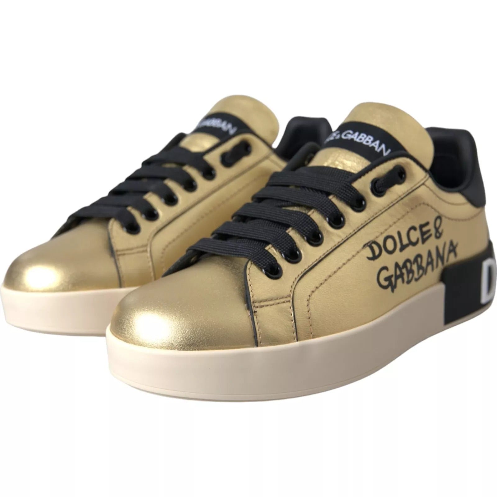 Gold Portofino Calf Leather Low Top Sneakers Shoes