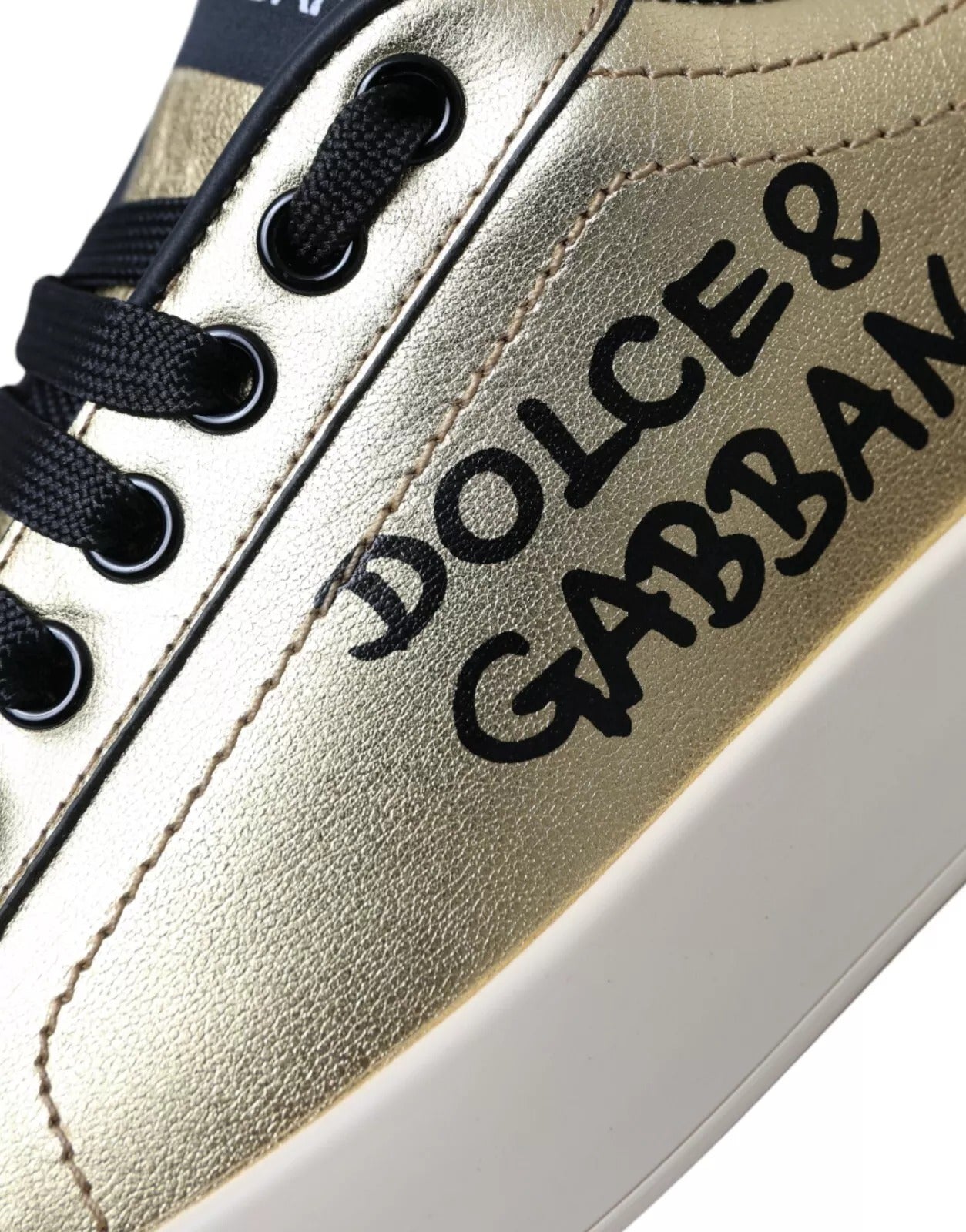 Gold Portofino Calf Leather Low Top Sneakers Shoes