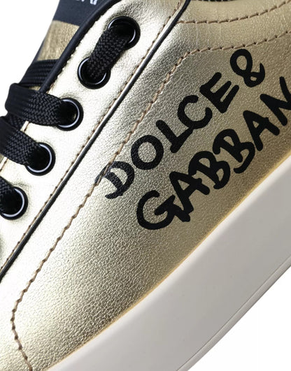 Gold Portofino Calf Leather Low Top Sneakers Shoes