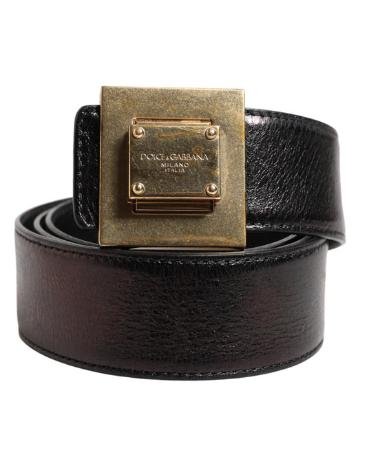 Brown Leather Gold Metal Buckle Classic Belt