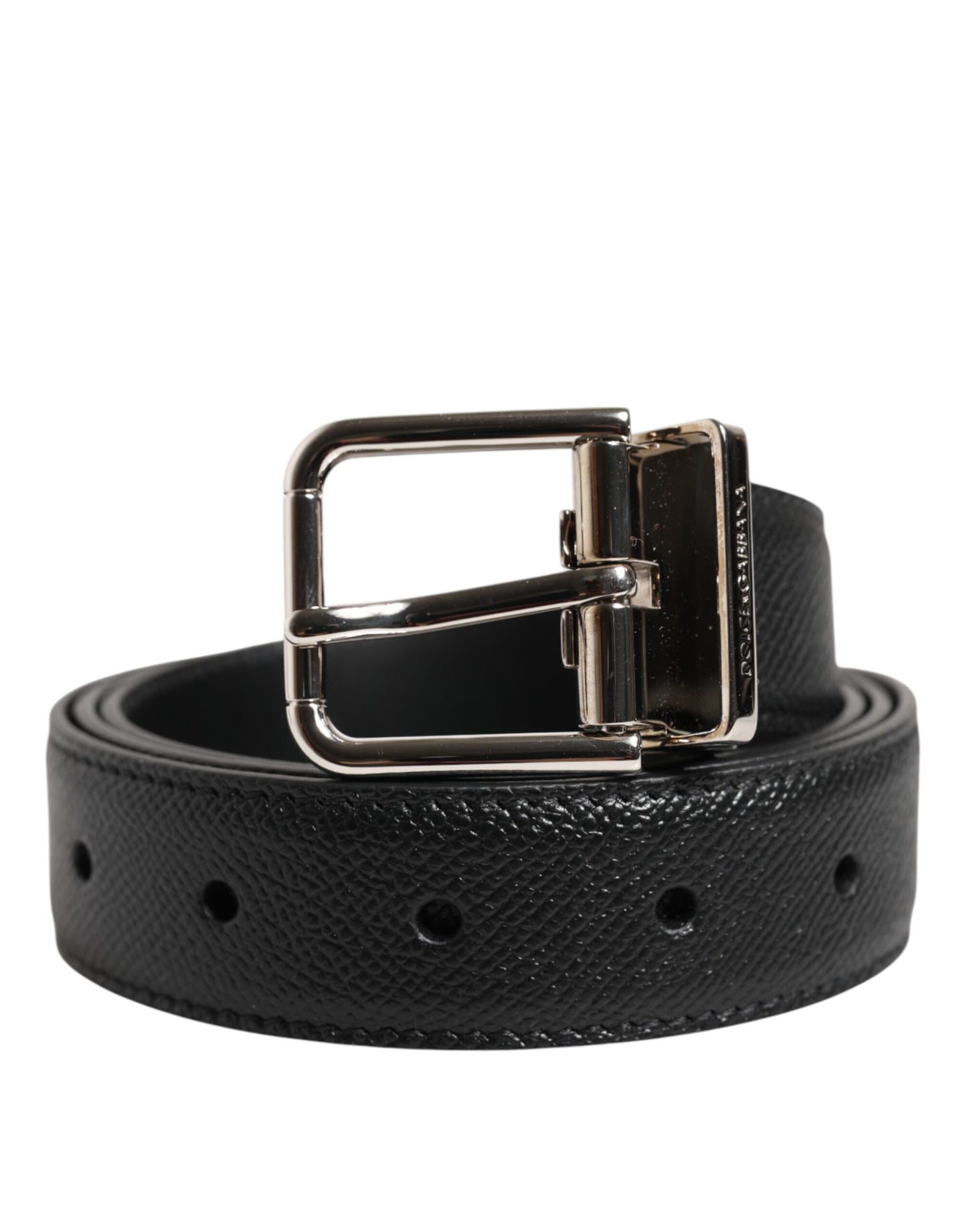Black Calf Leather Silver Metal Buckle Belt