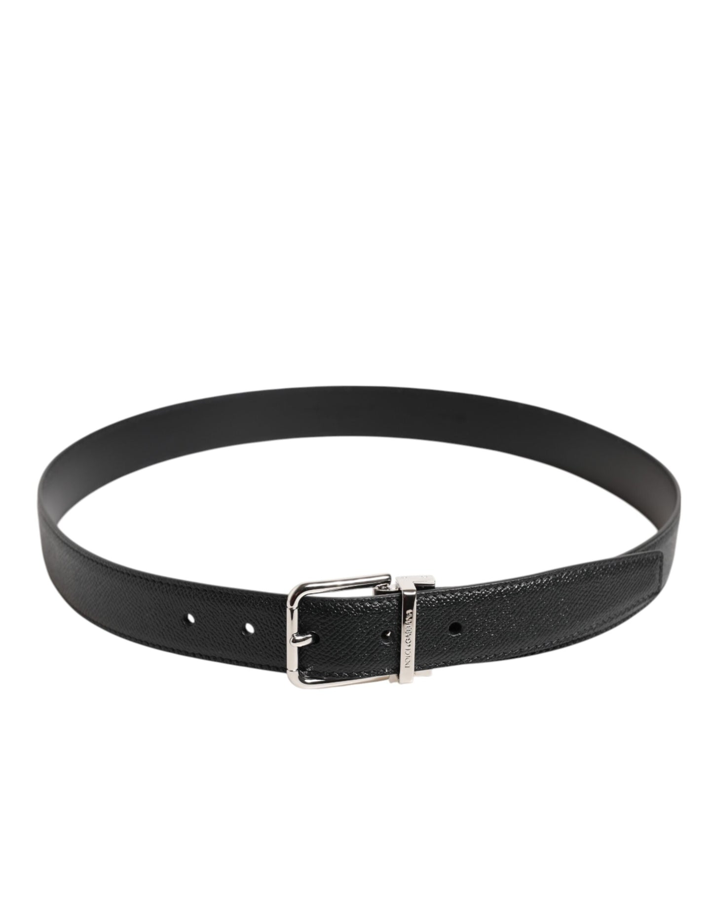Black Calf Leather Silver Metal Buckle Belt