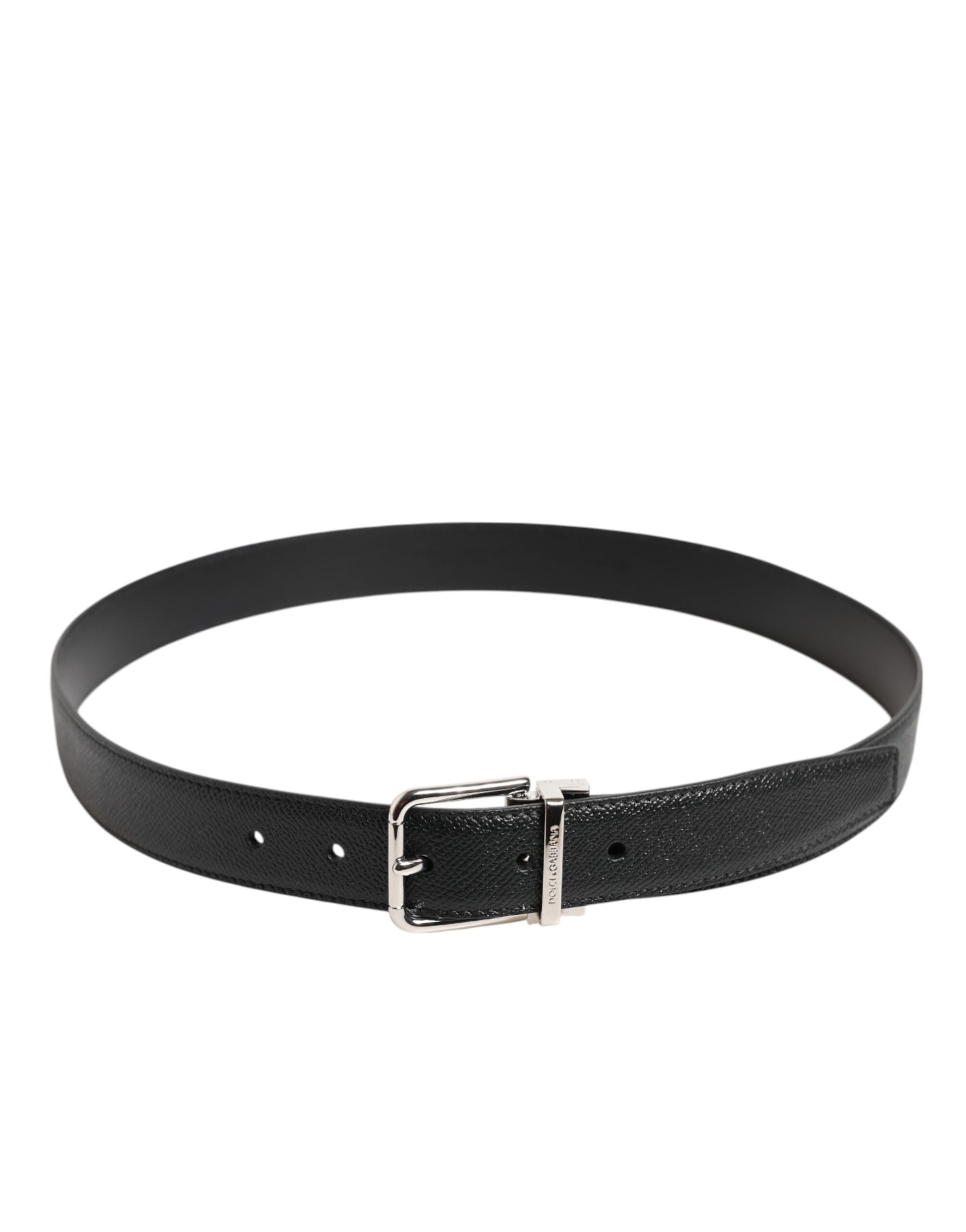 Black Calf Leather Silver Metal Buckle Belt