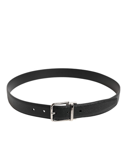 Black Calf Leather Silver Metal Buckle Belt