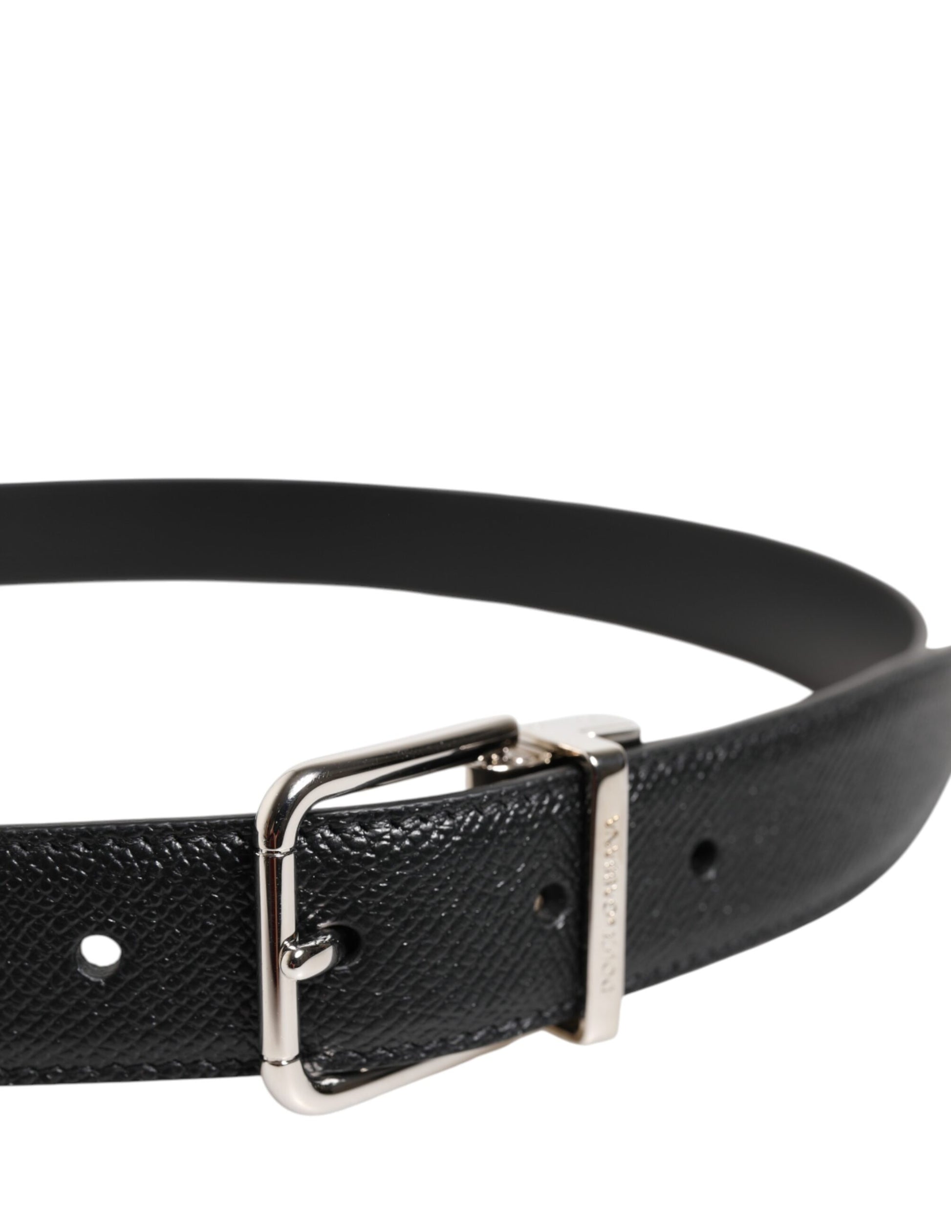 Black Calf Leather Silver Metal Buckle Belt
