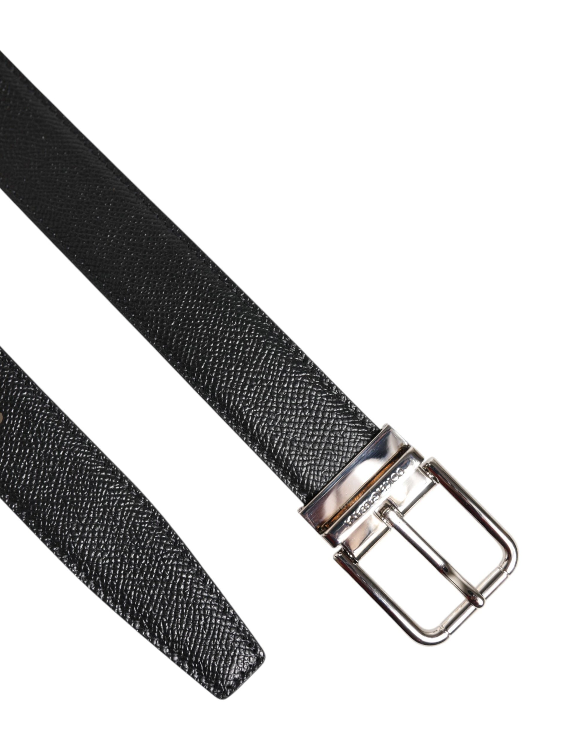 Black Calf Leather Silver Metal Buckle Belt