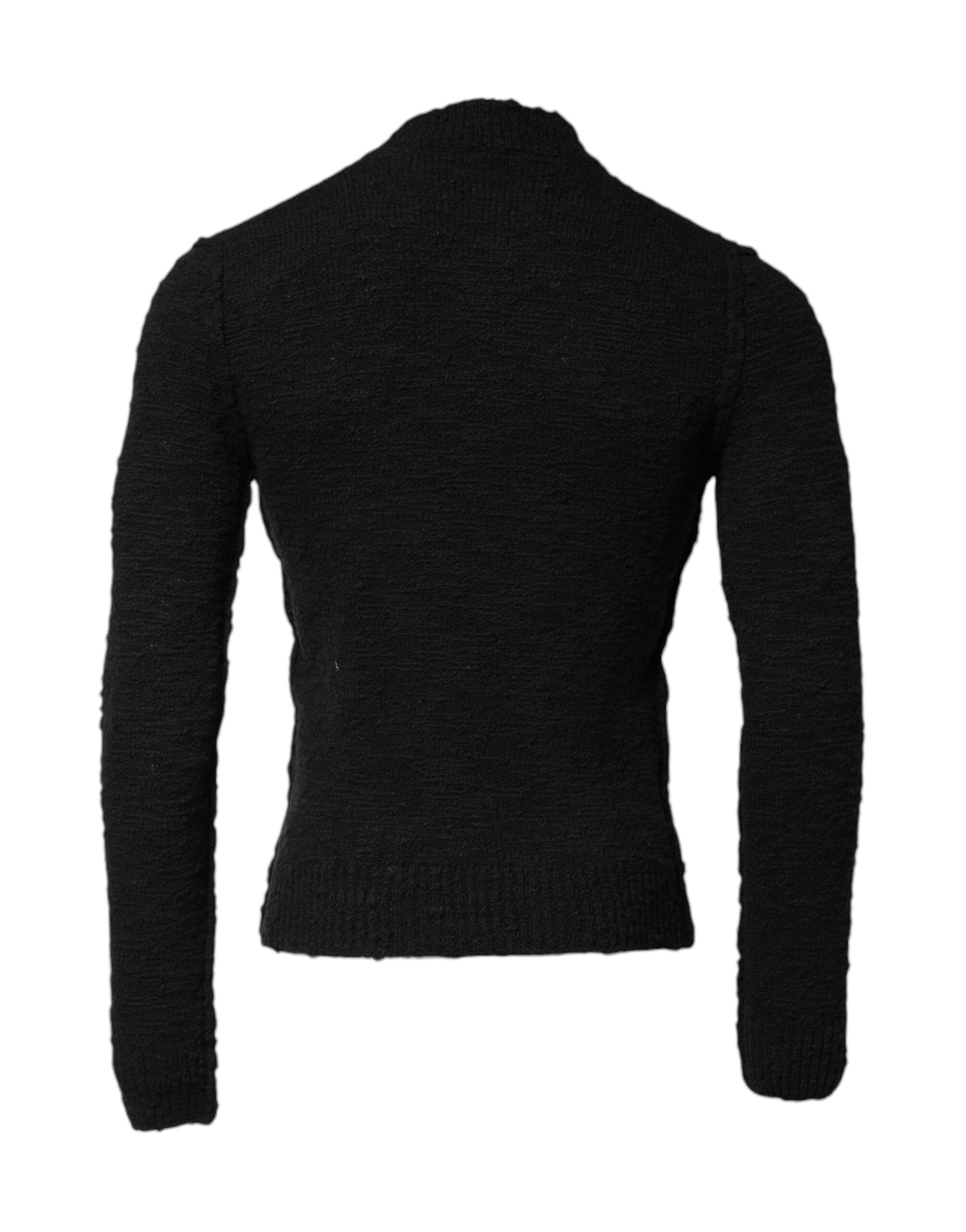 Jersey de punto de lana negro con cuello redondo
