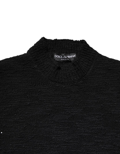 Jersey de punto de lana negro con cuello redondo