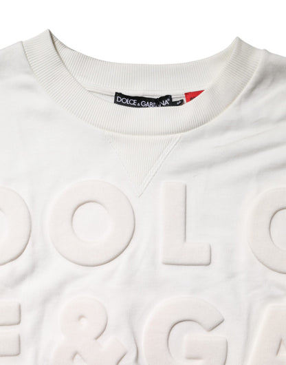 White Embossed Logo Cotton Crew Neck Sweater