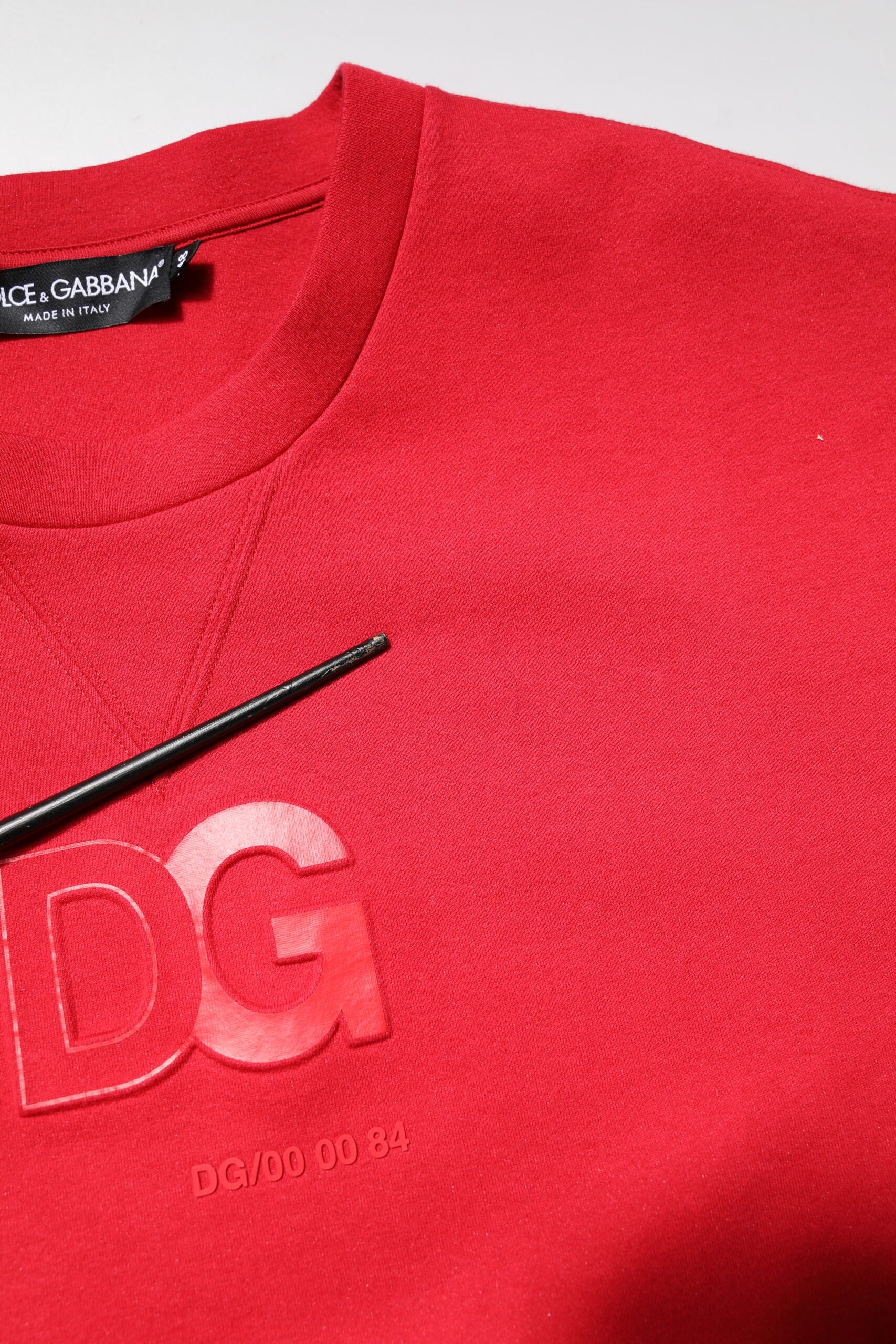 Red Embossed Logo Cotton Crew Neck Sweater