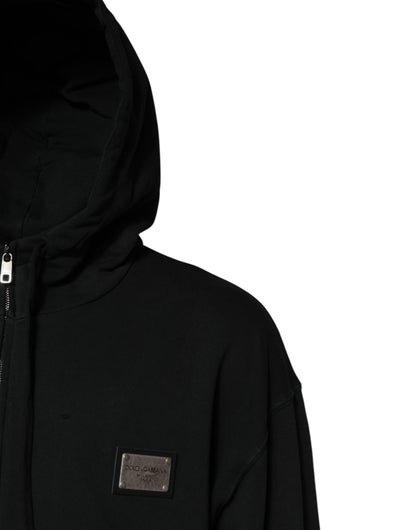Black Logo Full Zip Hooded Men Sweatshirt Sweater