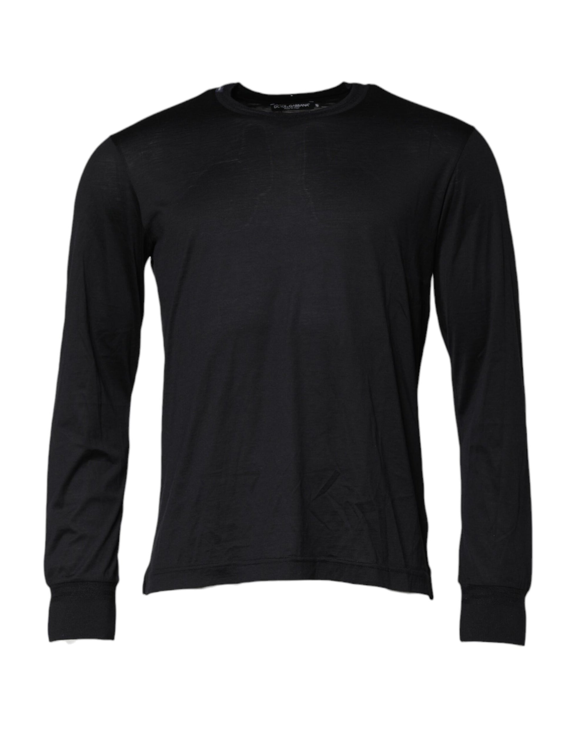 Dark Blue Silk Crew Neck Men Pullover Sweater