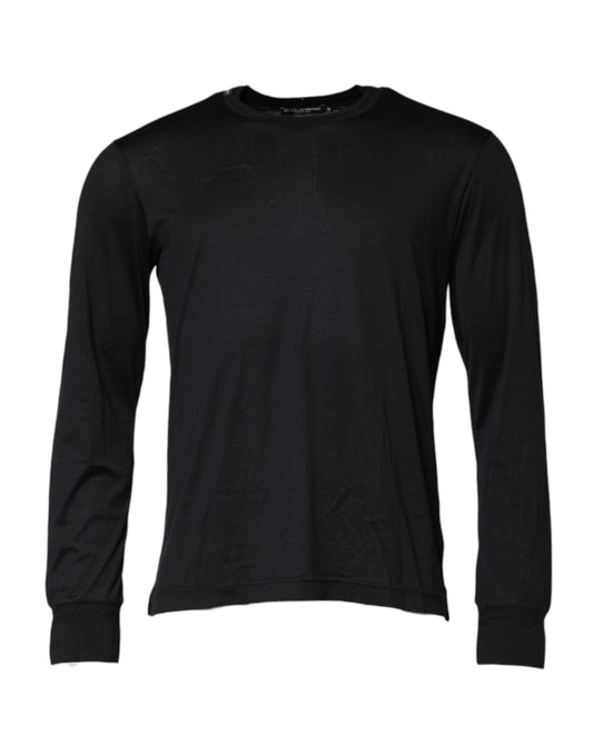 Dark Blue Silk Crew Neck Men Pullover Sweater