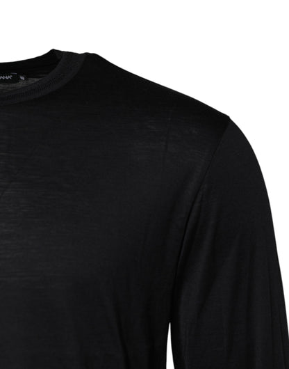 Dark Blue Silk Crew Neck Men Pullover Sweater