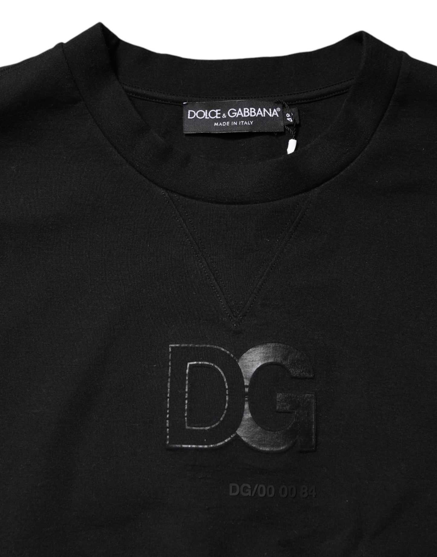 Black Embossed Logo Cotton Crew Neck Sweater