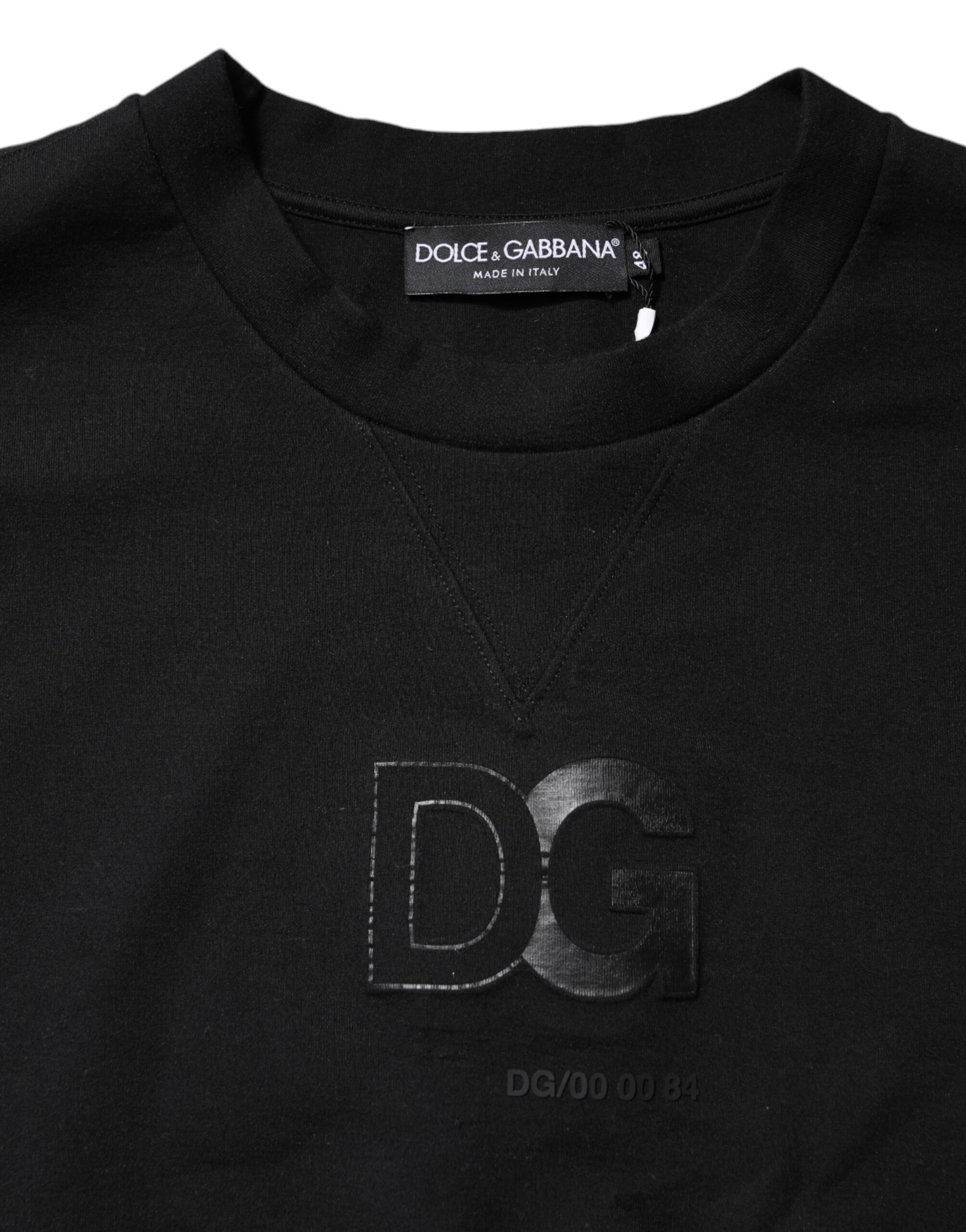 Black Embossed Logo Cotton Crew Neck Sweater