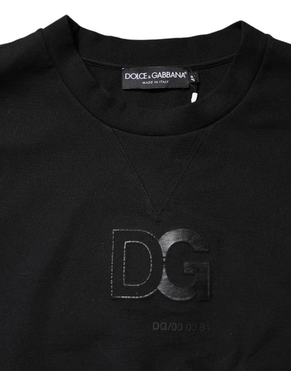 Black Embossed Logo Cotton Crew Neck Sweater
