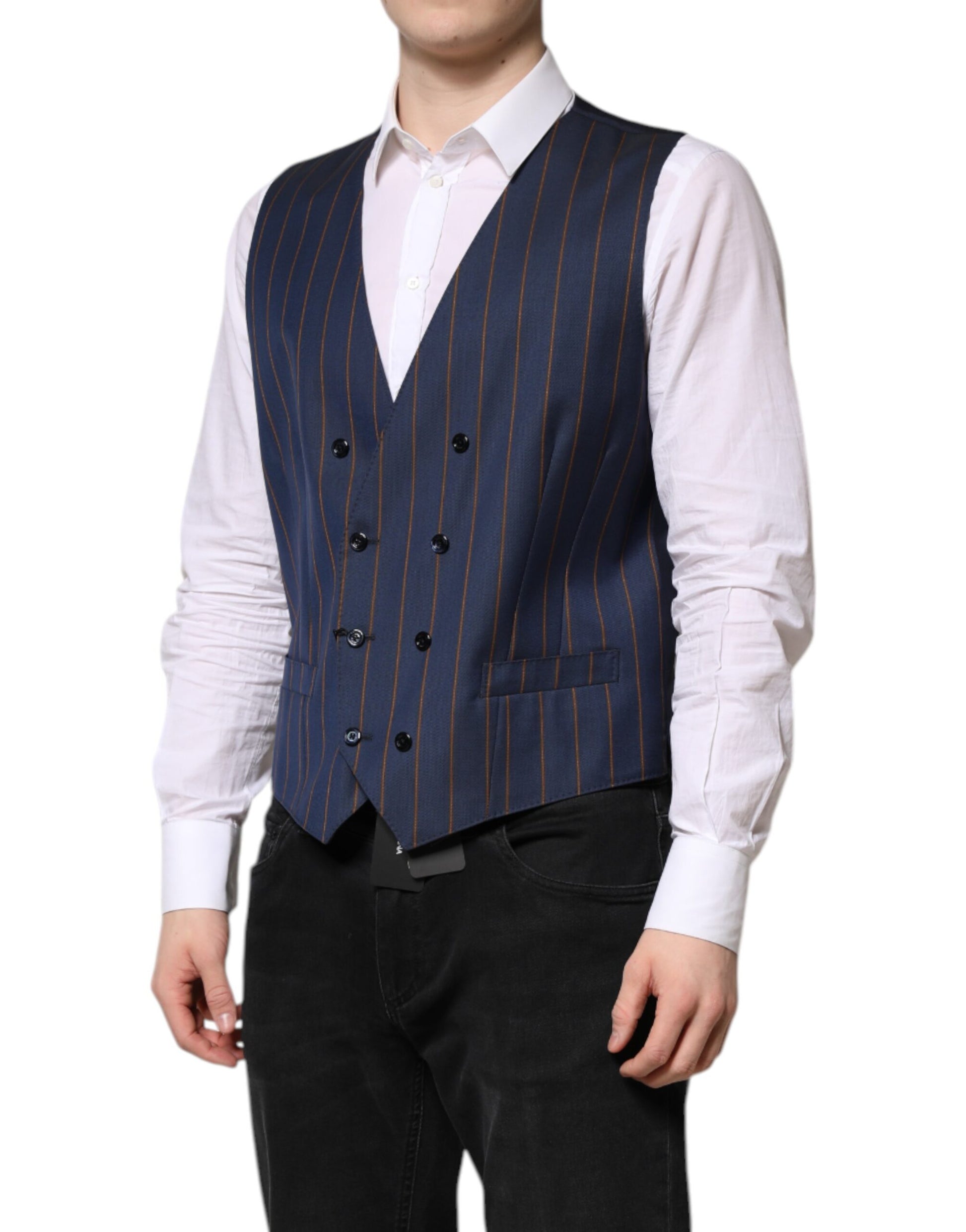 Blue Stripes Wool Formal Men Waistcoat Vest