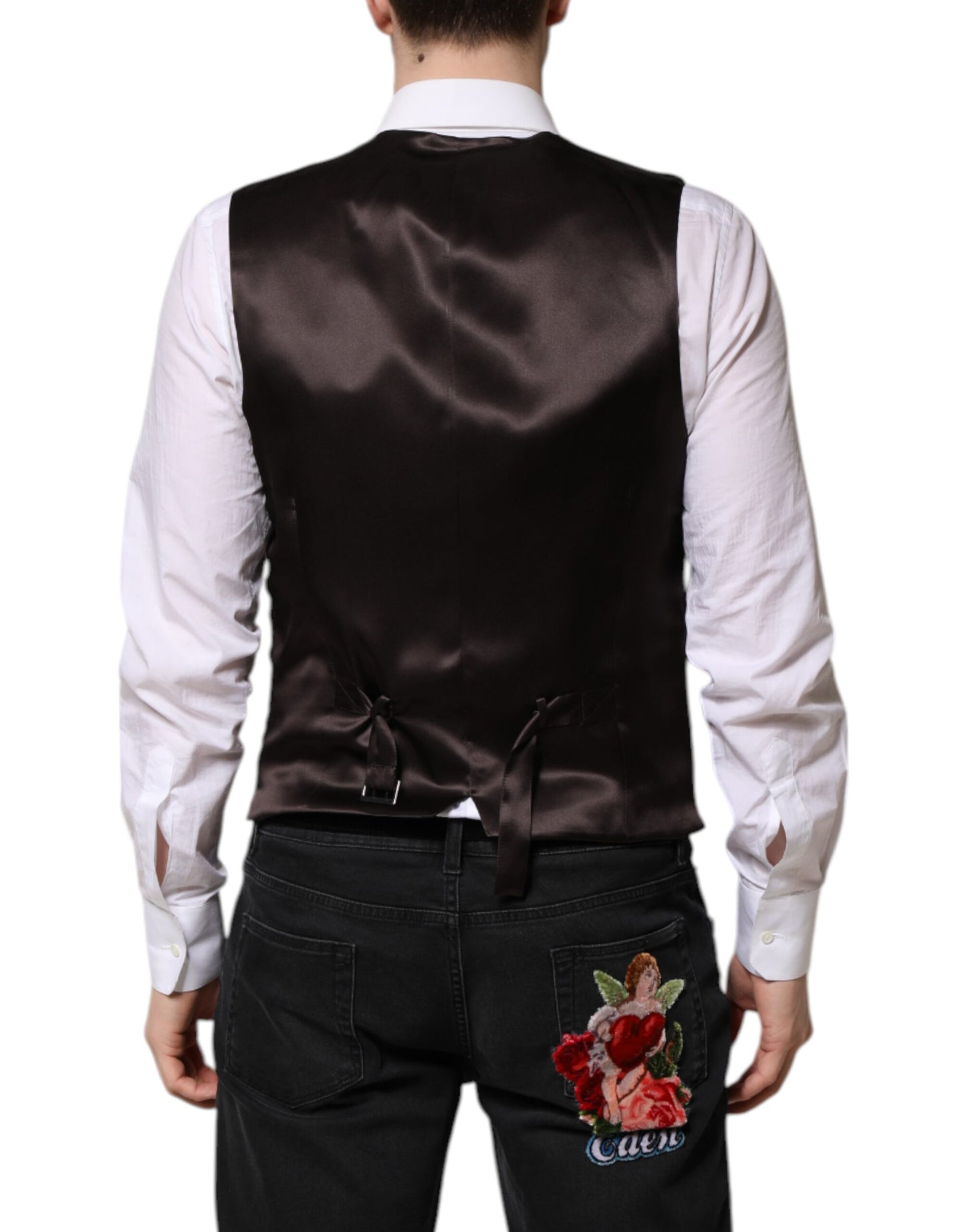 Red Floral Brocade Formal Men Waistcoat Vest